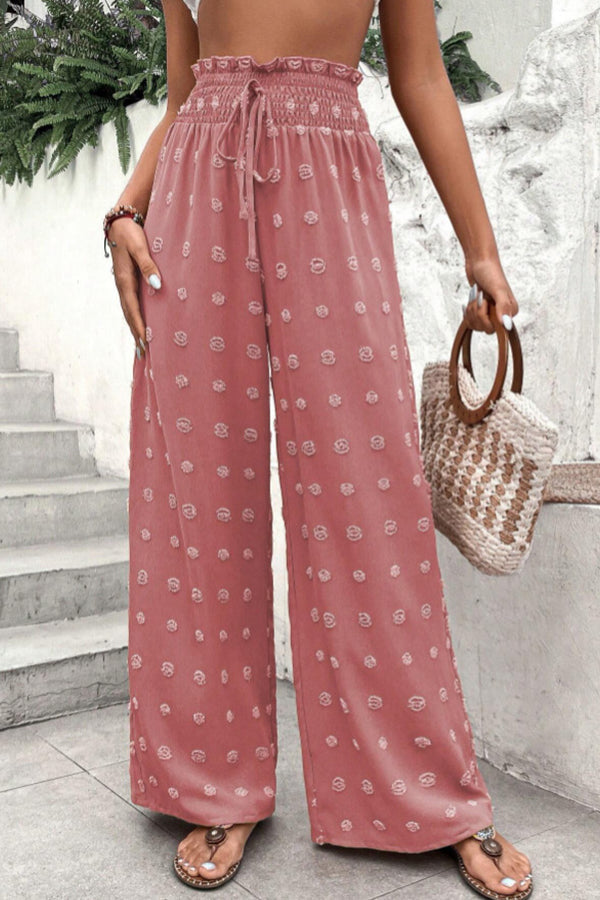 High Waist Jacquard Wide Leg Pants Trousers