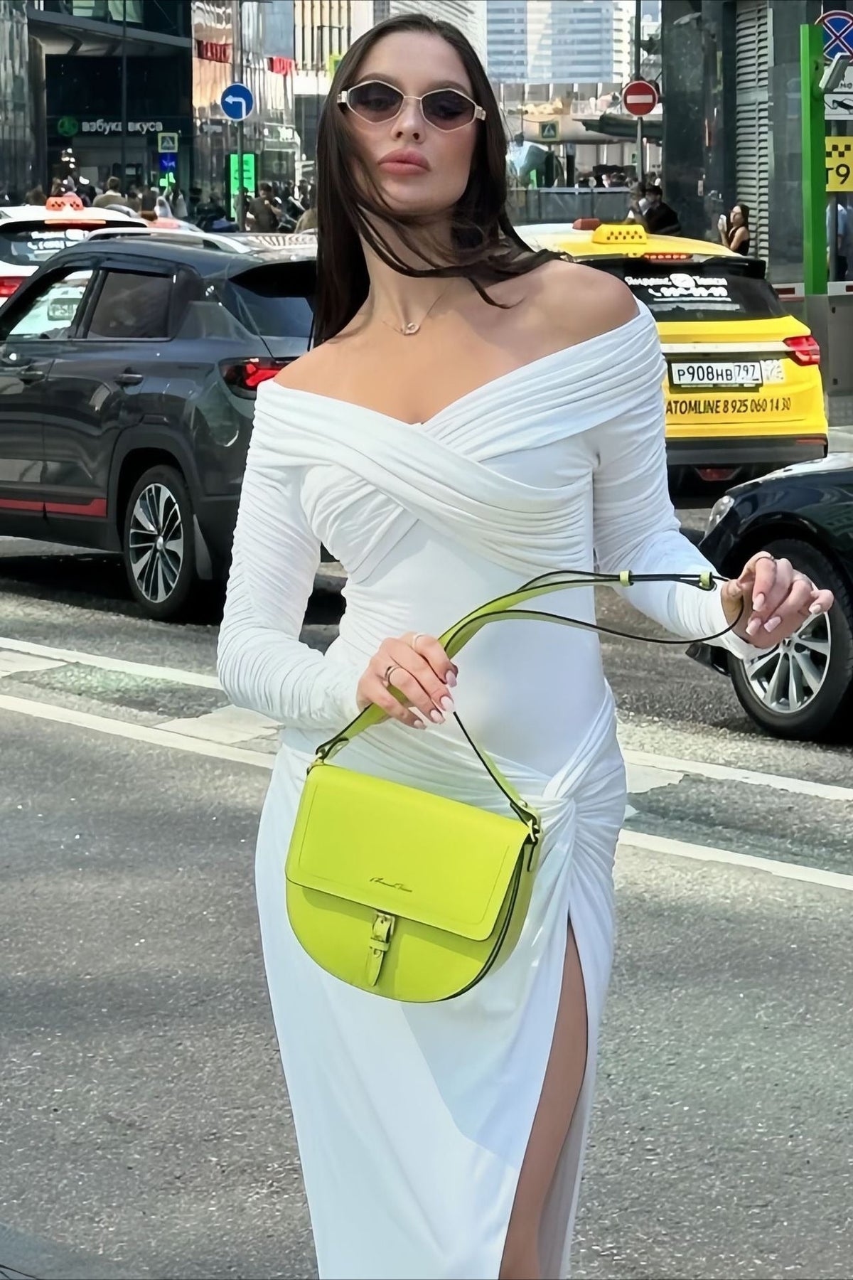 Color Off-shoulder Ruched Long Sleeve Split Maxi Dress