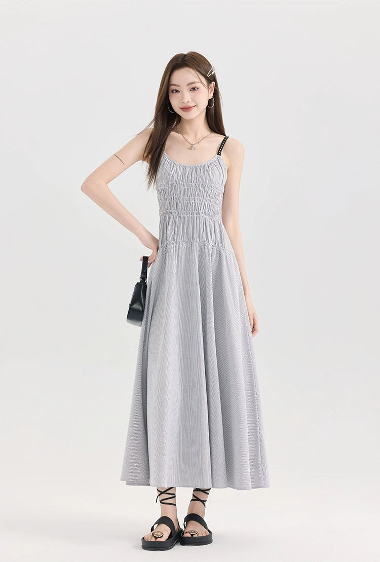 Striped Smocked Midi Dress