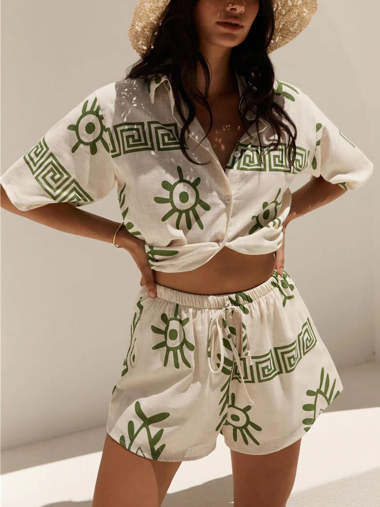 Holiday Fun Print Loose Shorts Two-piece Set