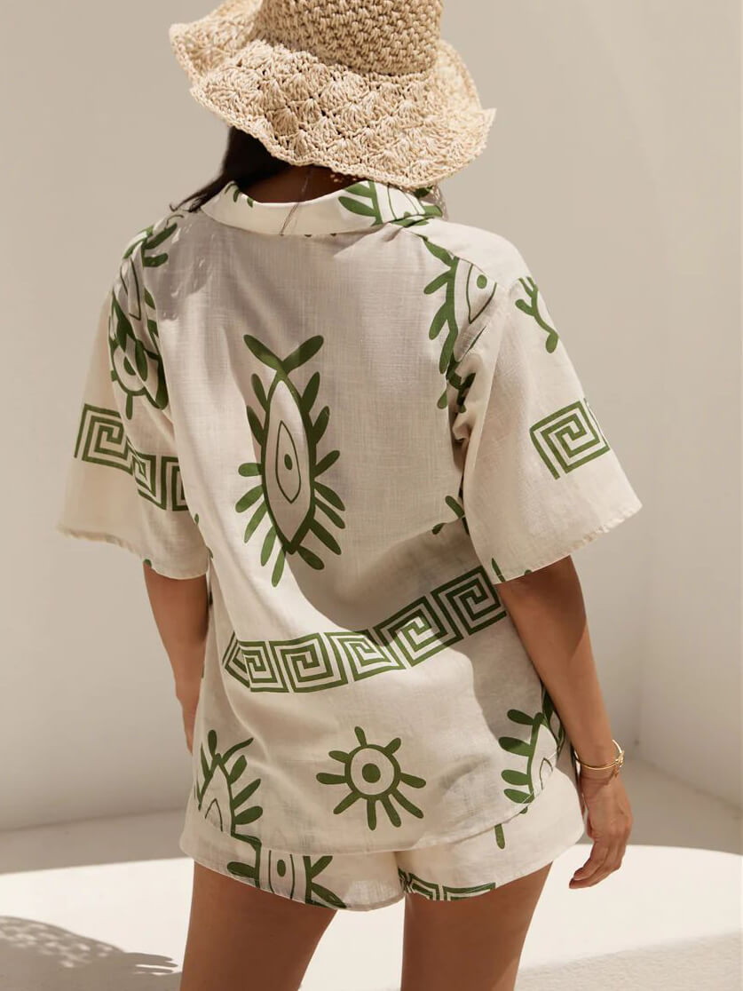 Holiday Fun Print Loose Shorts Two-piece Set