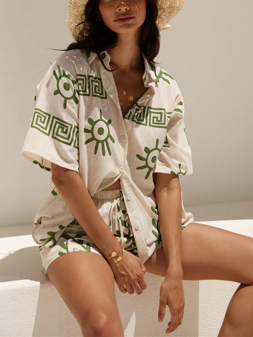 Holiday Fun Print Loose Shorts Two-piece Set