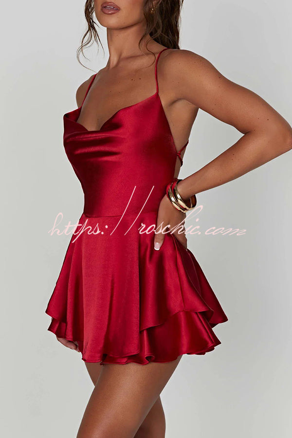 Ruffled Satin Strappy Satin Backless Lace Up Mini Dress
