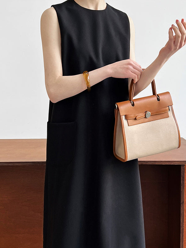 Loose Sleeveless Color Round-neck Midi Dresses