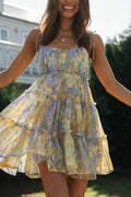 Capri Kisses Tiered Ruffle Smocked Back Slip Mini Dress