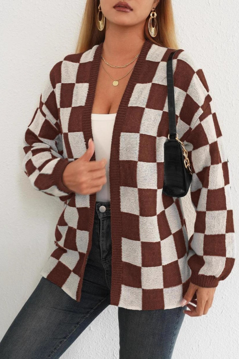 Checkered Knit Cardigan