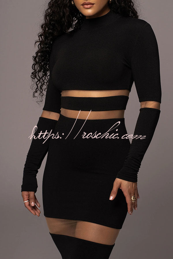 Noir the One High Neck Long Sleeve Midi Dress