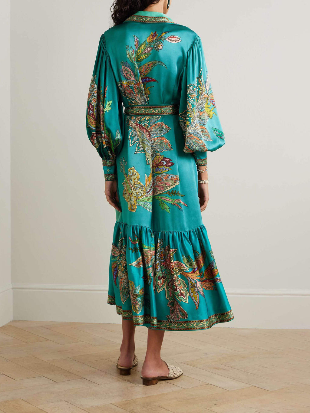 Delicate Satin Print Single Breasted Midi Dress