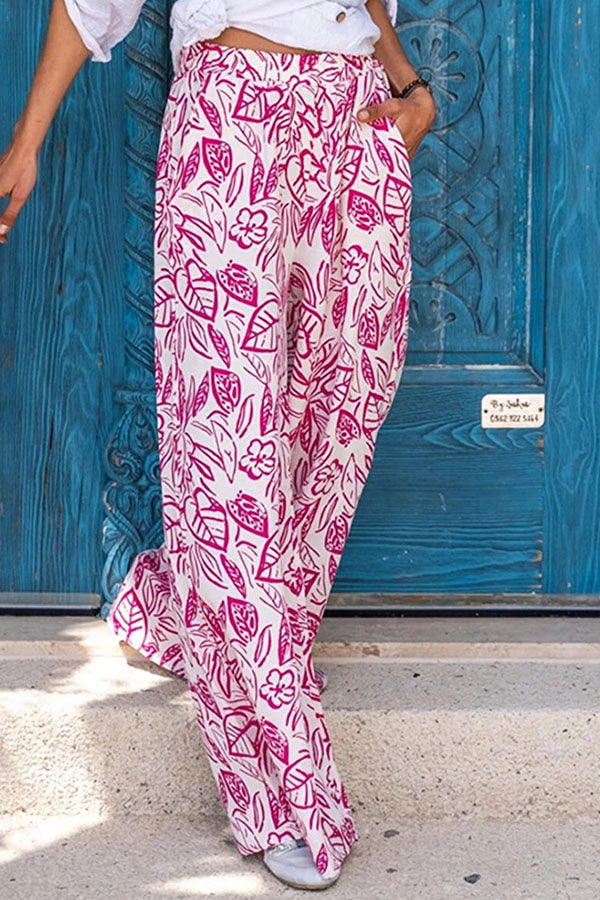 Printed Trousers Wide-leg Pants Diagonal Pocket Pants