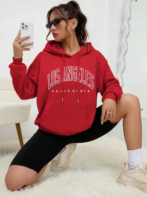 Los Angeles Art Letter Design American Style Sweatshirt Autumn Hip Hop Female Hoodies Fleece Top