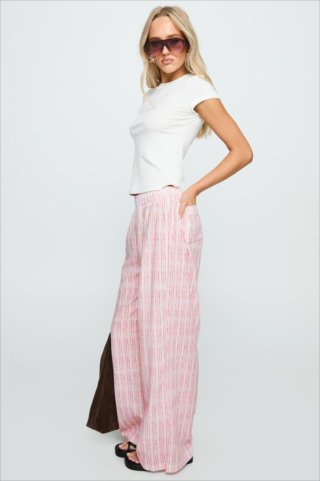 Colorblock Striped Wide-leg Relaxed Pants