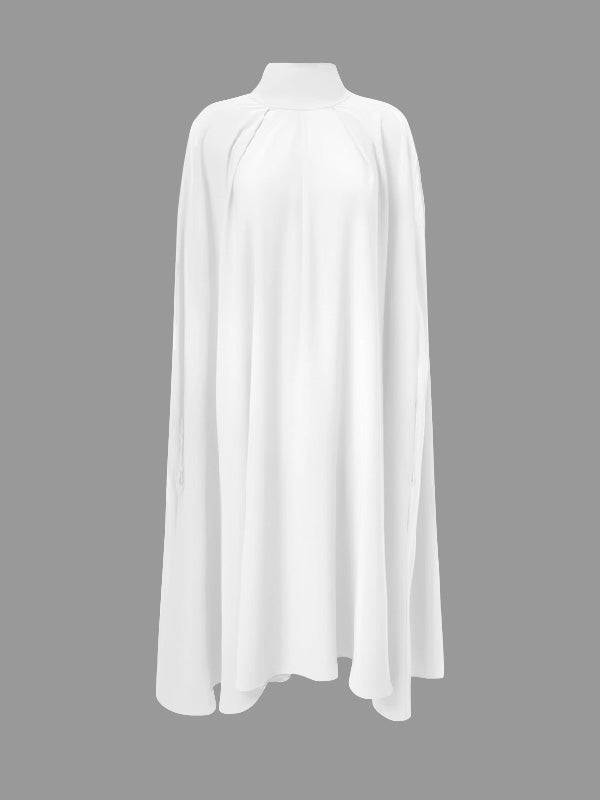 Simple Batwing Sleeves Lace-up Color High-neck Midi Dresses