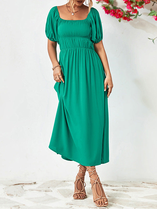 Loose Short Sleeves Color Off-the-shoulder Midi Dresses