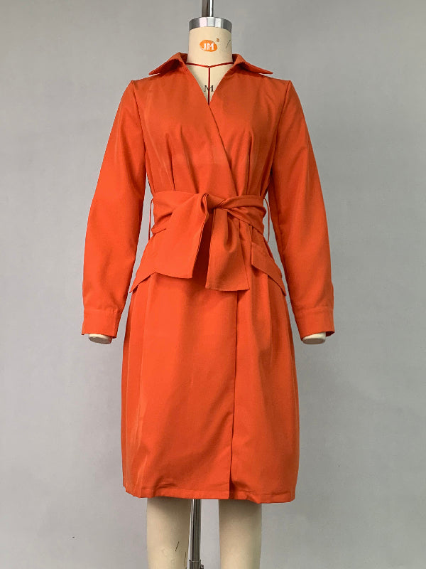 Long Sleeves Color Tied Waist Deep V-neck Mini Dresses