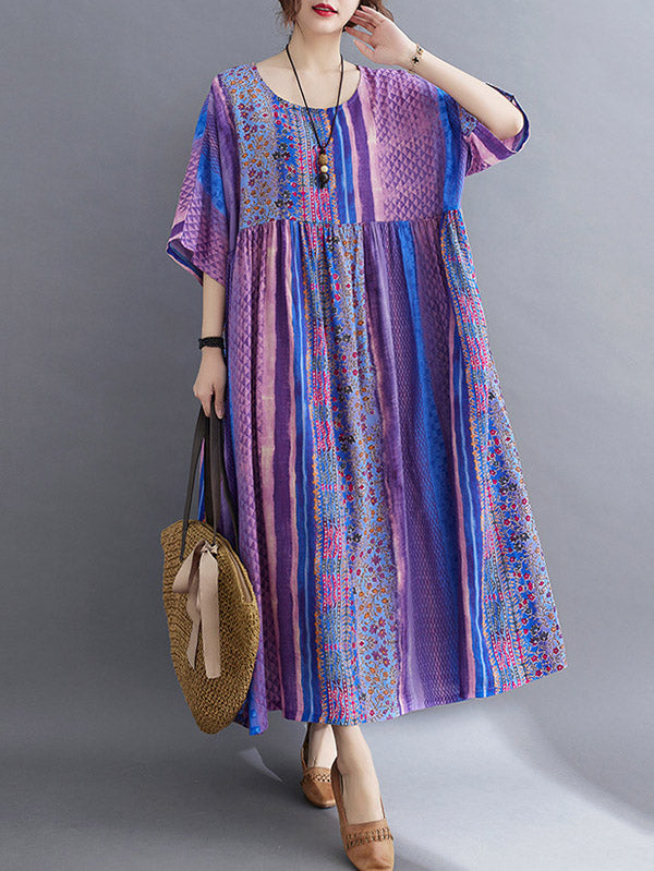 Side Pocket Striped Printed Midi Dress