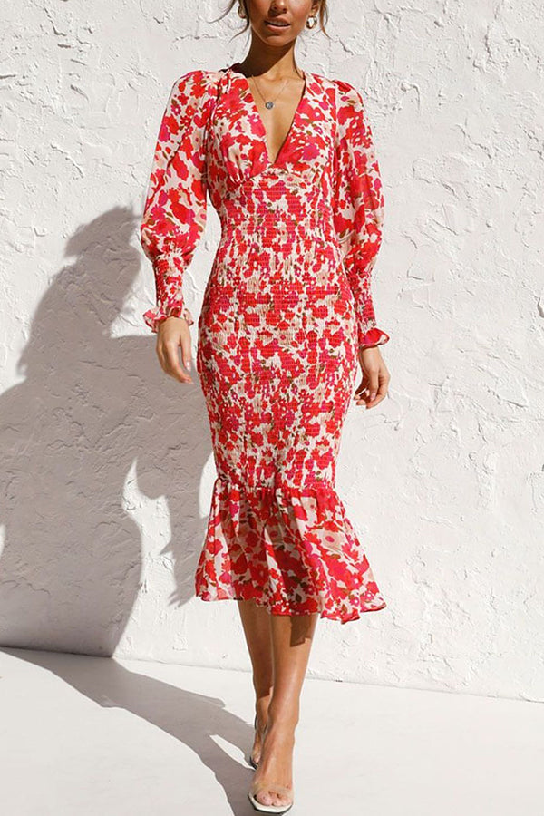 Rowena Bishop Sleeve Smocked Midi Dress