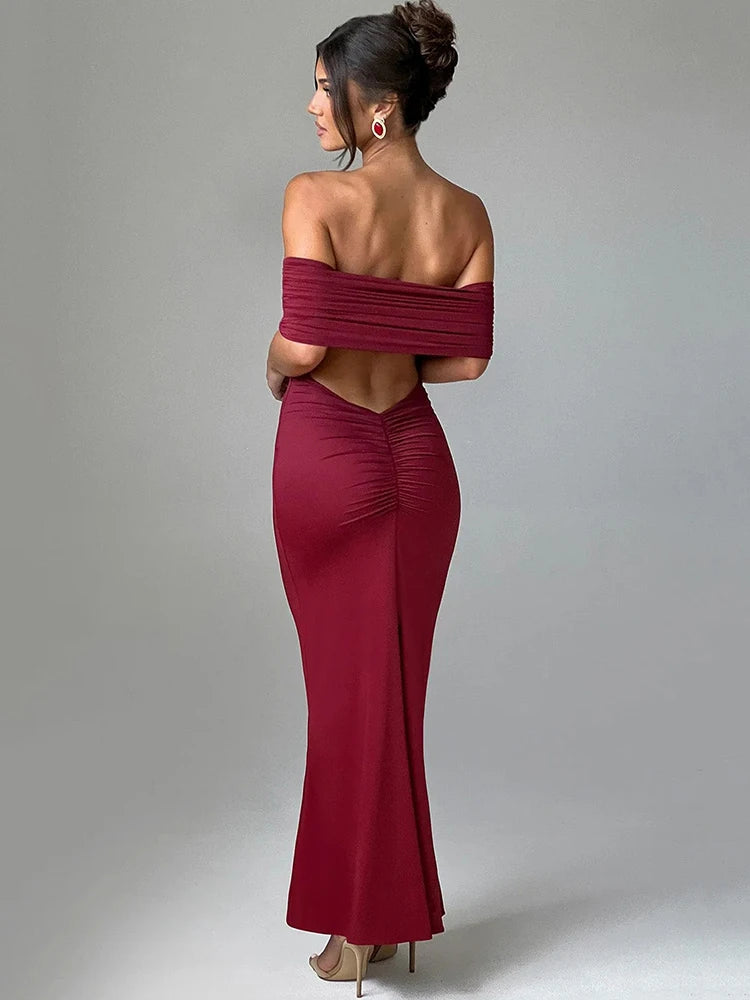 Strapless Backless Maxi Dress for Black Off-shoulder Sleeveless Bodycon Club Party Long Dress