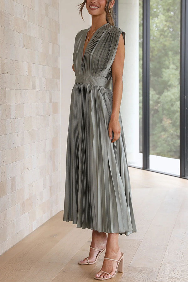 Hello Satin Pleated Midi Dress