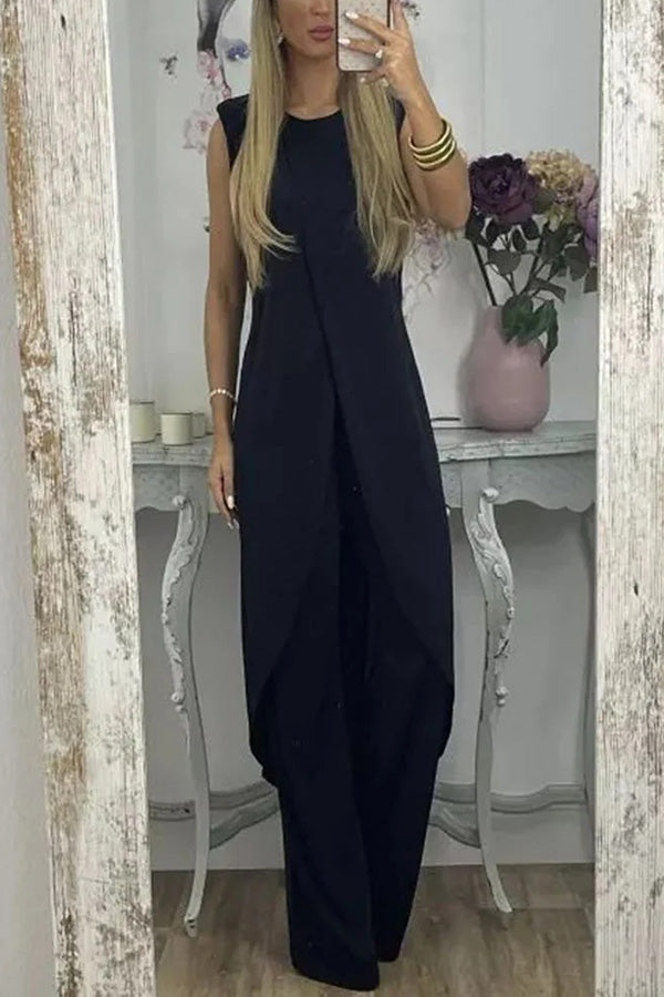 Sleeveless Slit Top Loose Two-piece Set