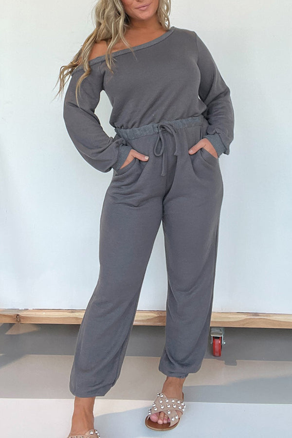 Dare Me Off the Shoulder Jumpsuit Charcoal