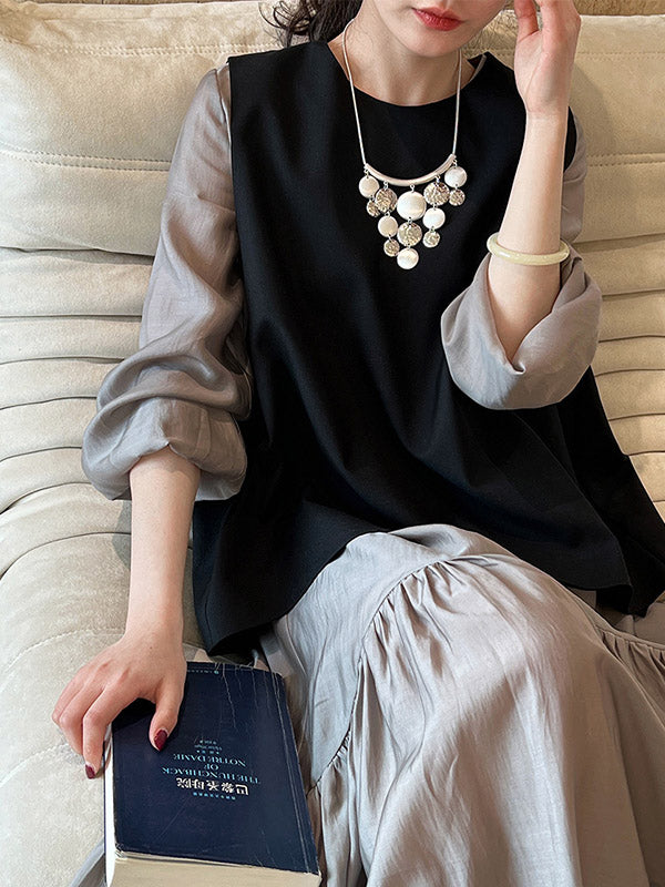 High Waisted Long Sleeves Elasticity Pleated Color Split-joint Zipper V-neck Midi Dresses