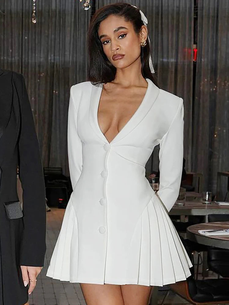 V-neck Suit Mini Dress Female Patchwork Cardigan Commute Clothes Slim High Waist Party Dress ’s