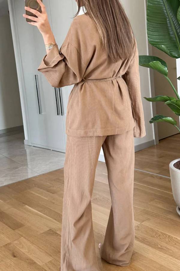 Color Lappel Top & Pants Two-piece Set