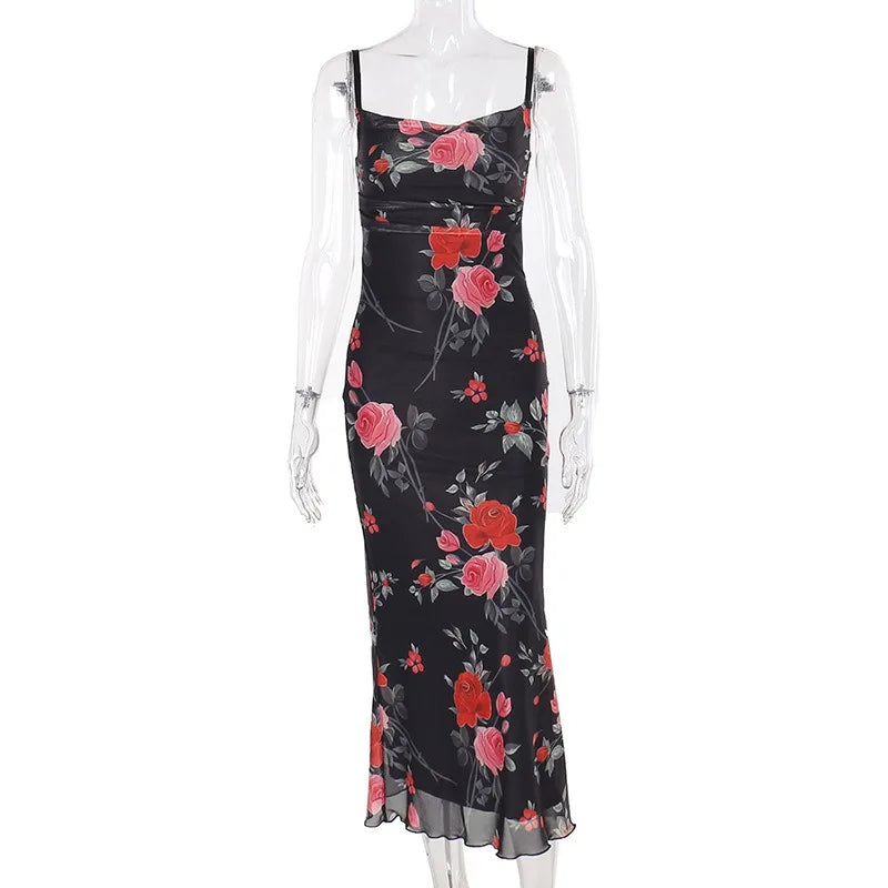 Retro Dress Summer Slim Sleeveless Backless Long Dresses Female Party Temperament Maxi Dress Woman