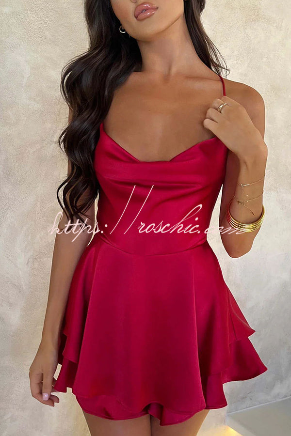 Ruffled Satin Strappy Satin Backless Lace Up Mini Dress