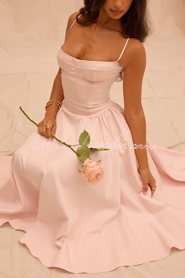 Color Slim Fit Suspender Pocket Midi Dress