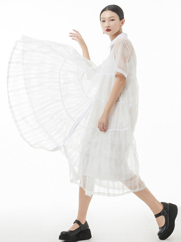 Original Color Hollow See-through Thin Midi Dress