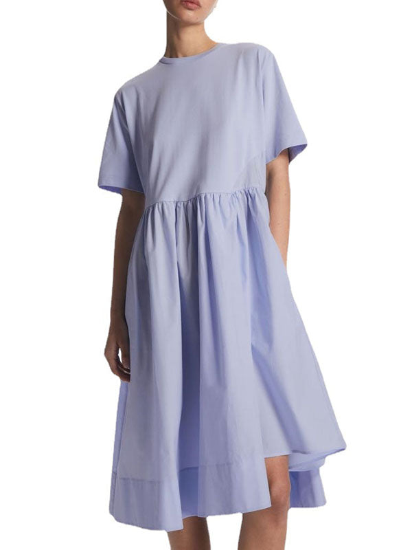 Loose Short Sleeves Color Round-neck Midi Dresses