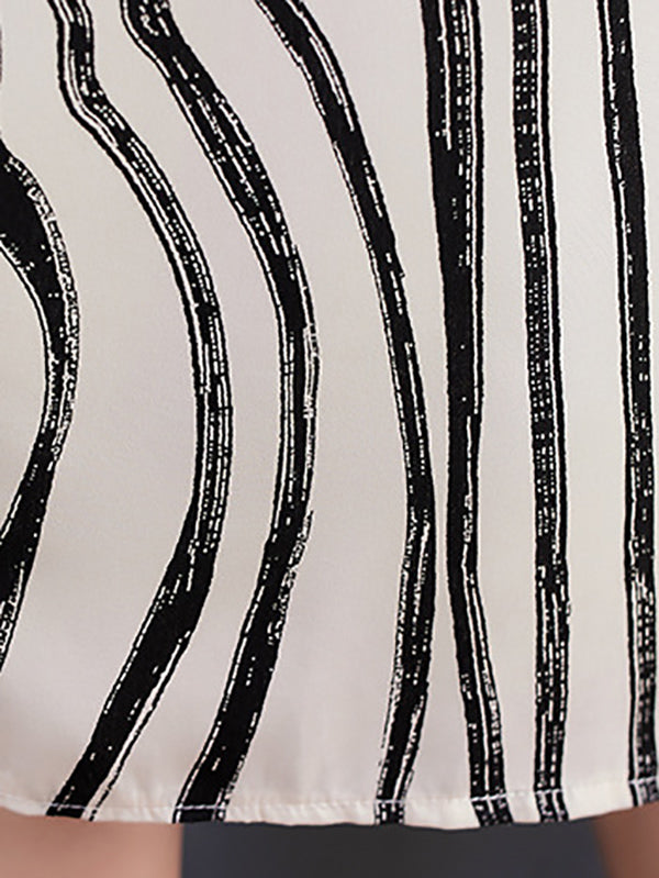 Raglan Sleeve Oversize Zebra-stripe Split-joint Lapel Midi Dresses Shirt Dress