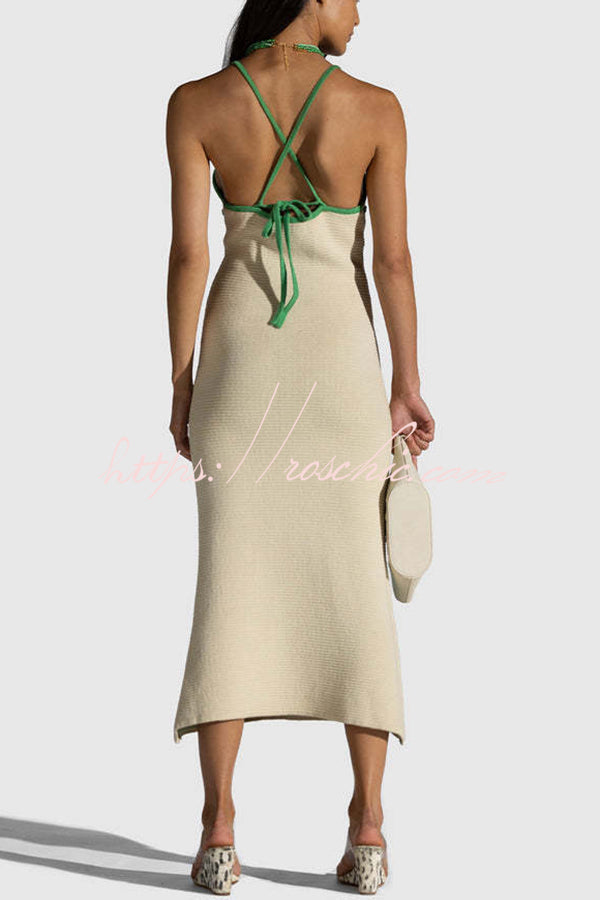 Midsummer Knit Pattern Mermaid Hem Halterneck Stretch Midi Dress