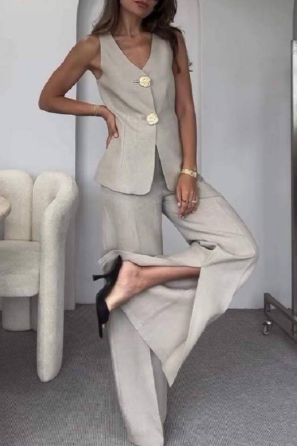 Color Sleeveless Vest & Suit Pants Two-piece Set