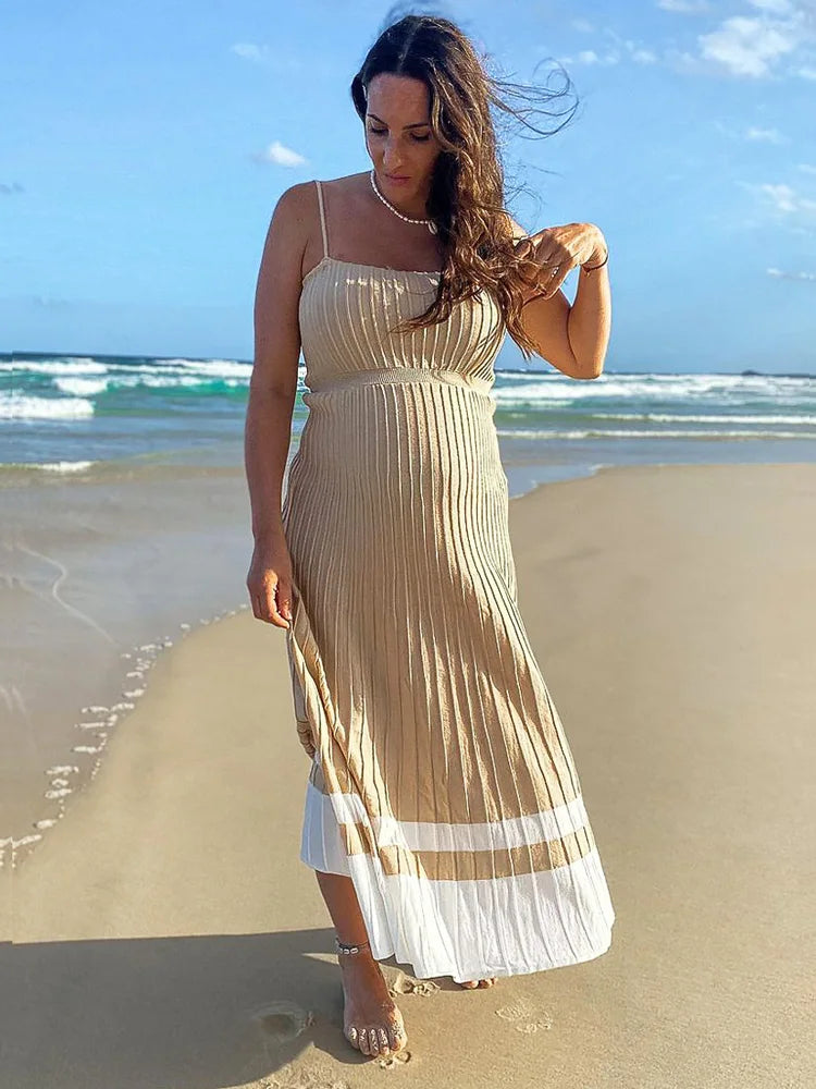 Backless Ribbed Maxi Dress for Summer New Holiday Party Stretch High Waist Bodycon Maternity Dresses Knit Sundress