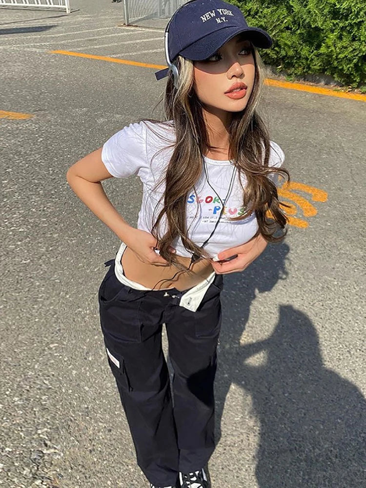Harajuku Cargo Pants Low Waist Wide Legs Long Pants Femme Hippie Straight Y2k Pants Trousers