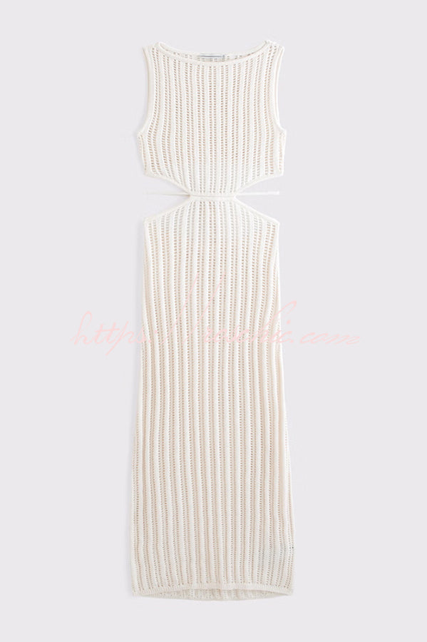 Beach Day Crochet Knit Cutout Waist Coverup Stretch Maxi Dress