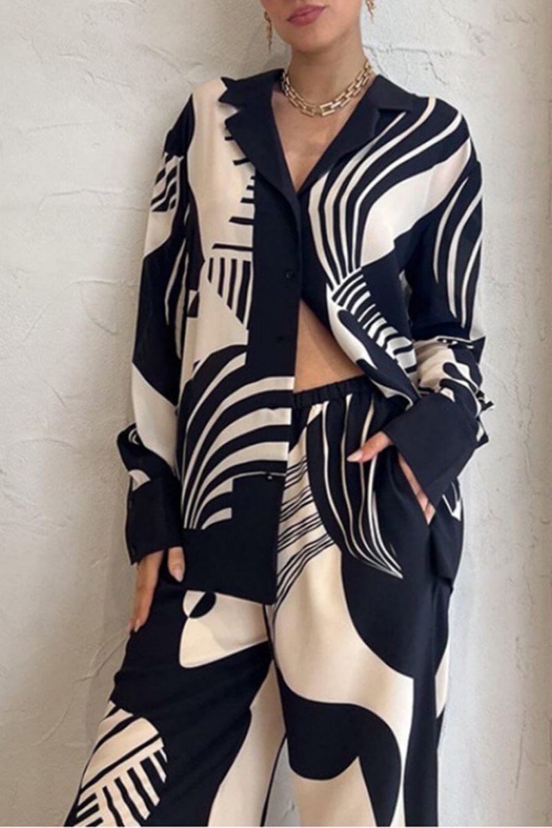 Graffiti Print Loose Wide Leg Pants Set
