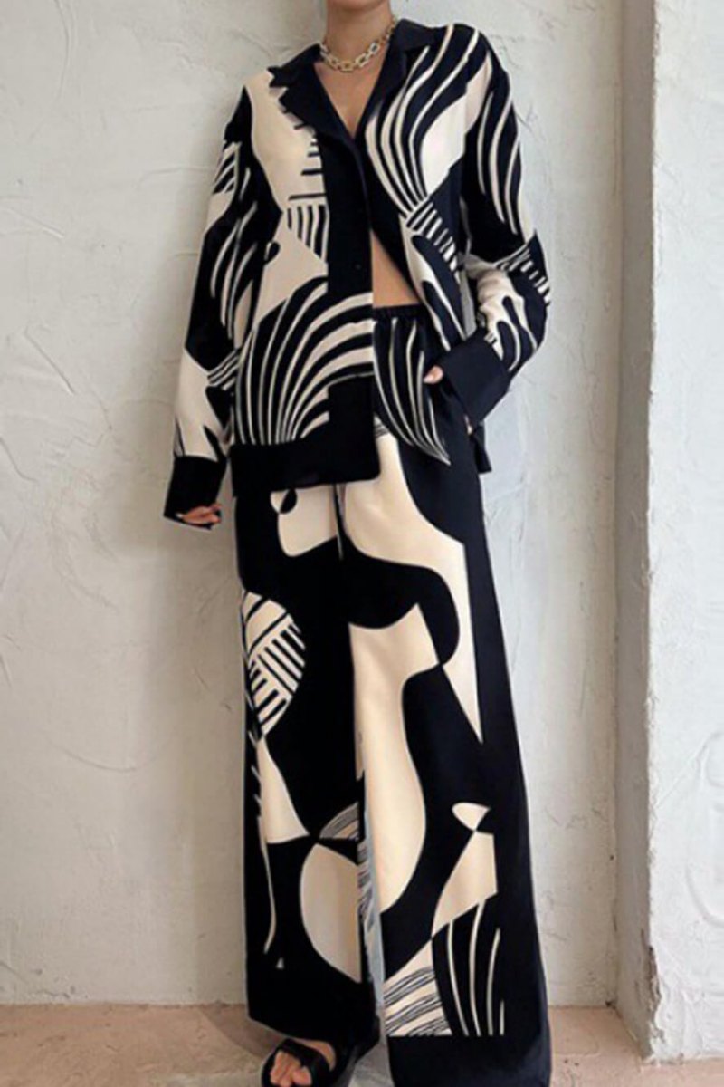 Graffiti Print Loose Wide Leg Pants Set