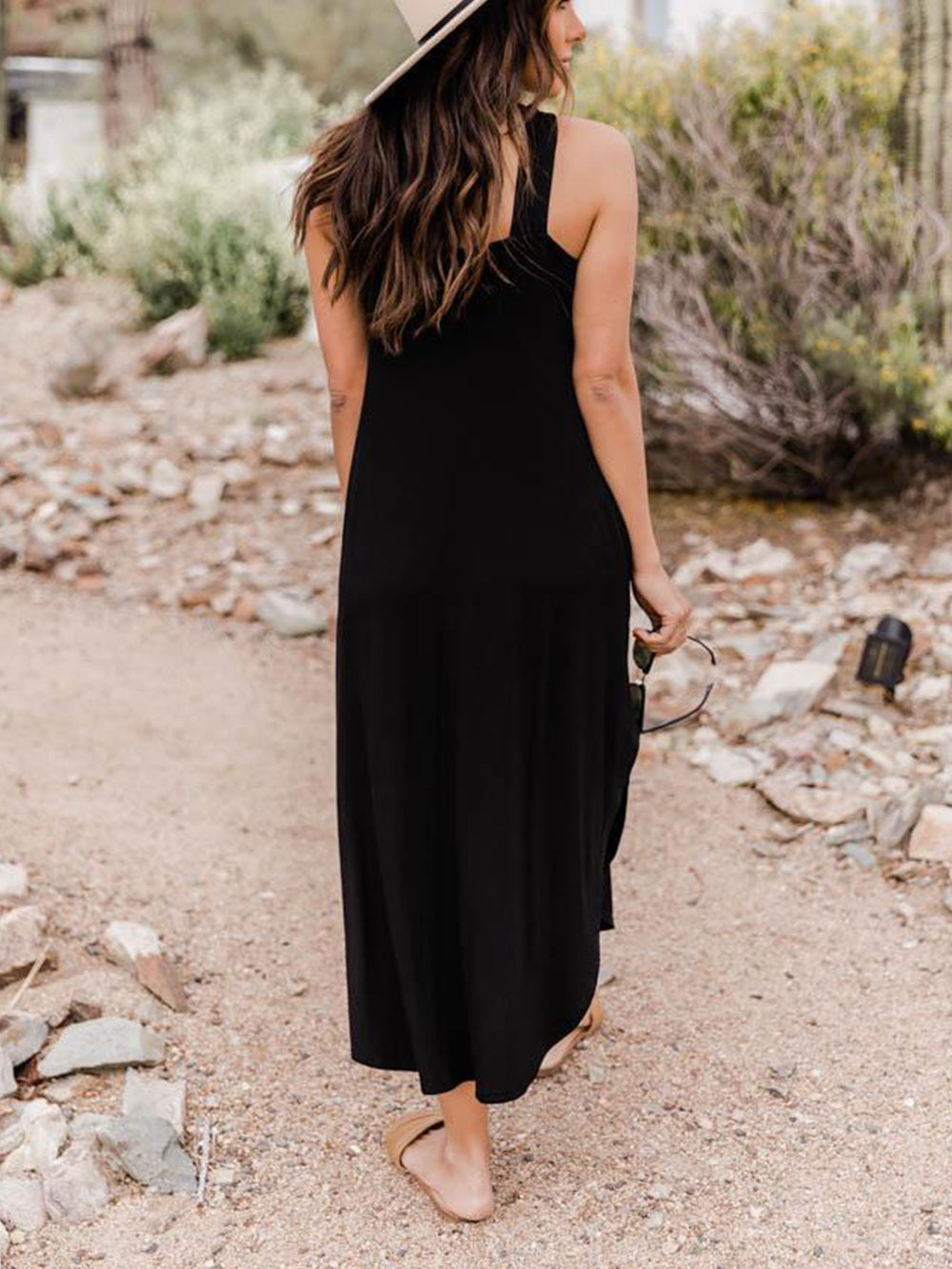 Halter Light Blue Midi Dress With Pocket