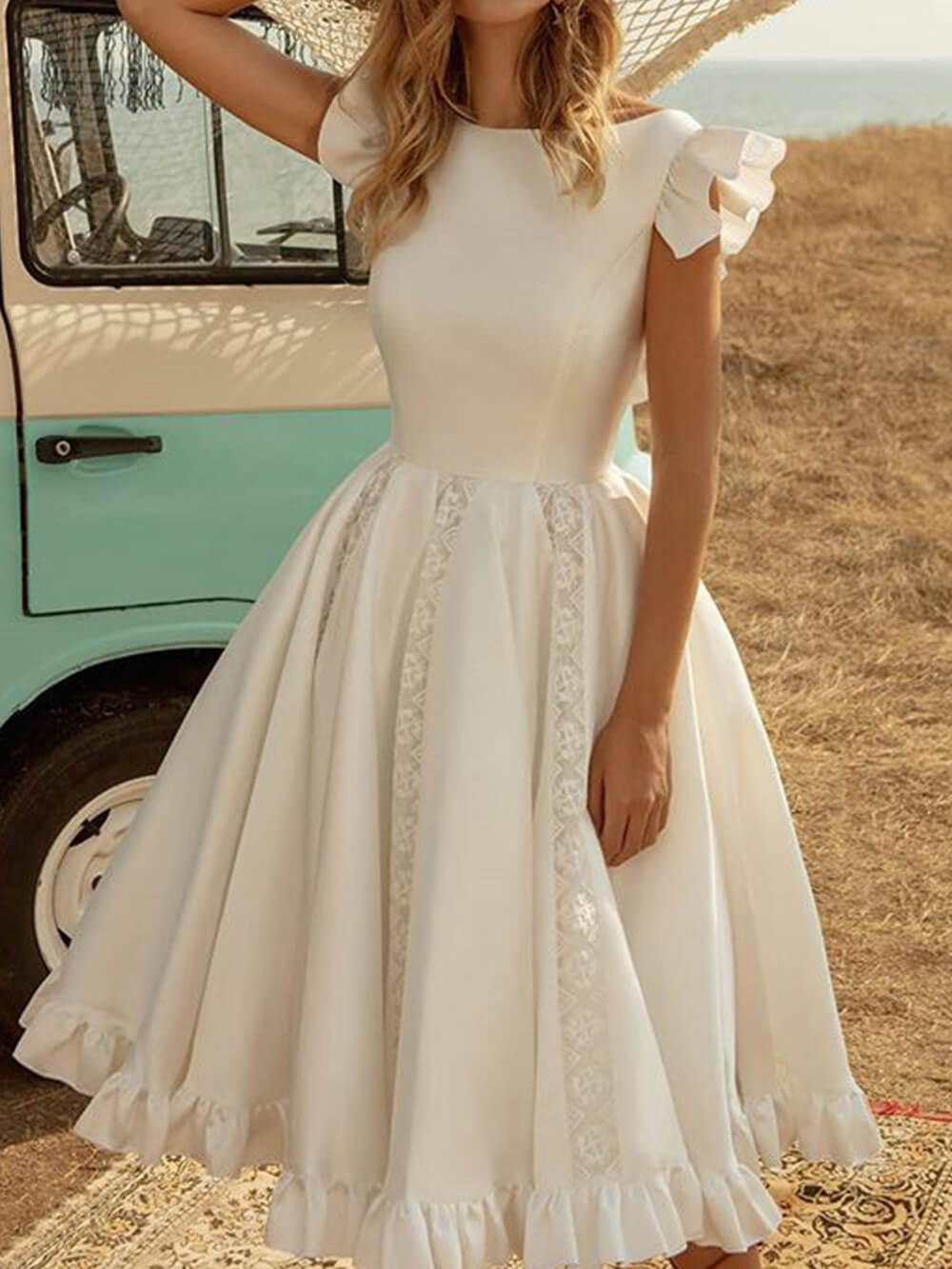 Color Puff Midi Dress
