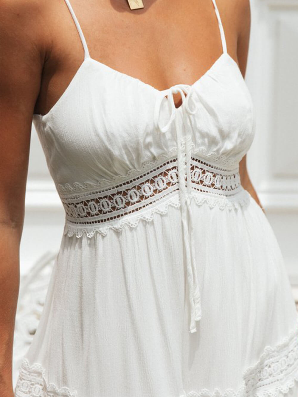Color Lace Suspender Midi Dress