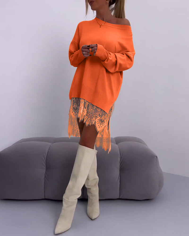 Angeline - Fashionably Off-shoulder Sweater Dress