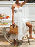 Color Lace Suspender Midi Dress