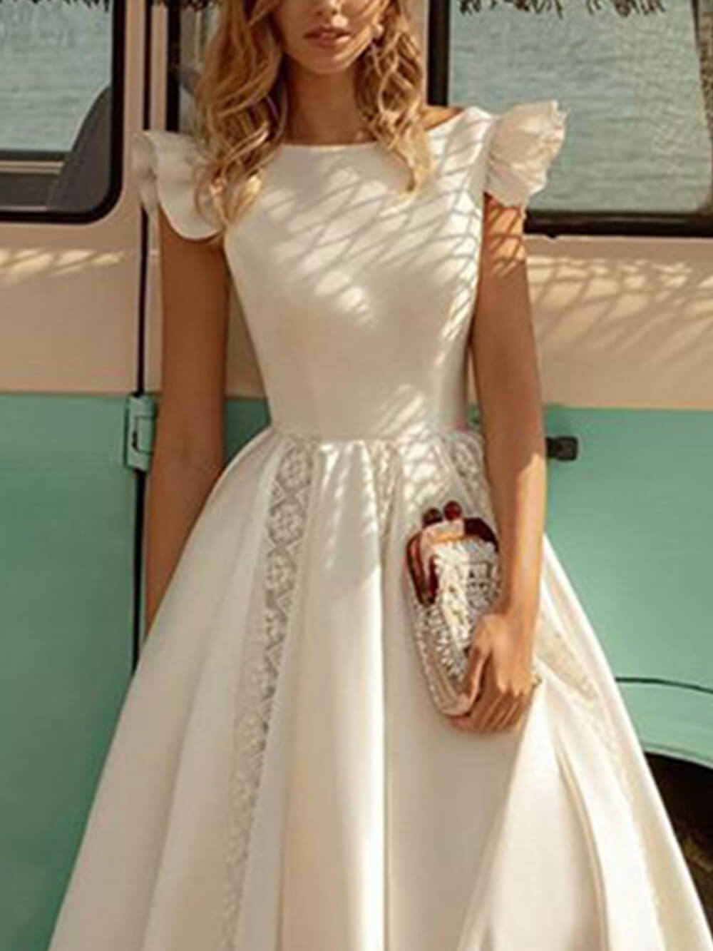 Color Puff Midi Dress