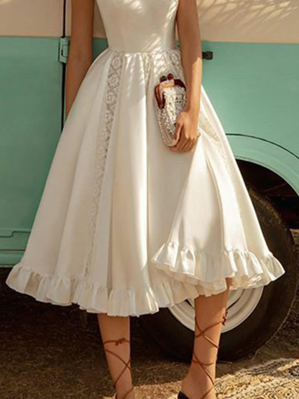 Color Puff Midi Dress