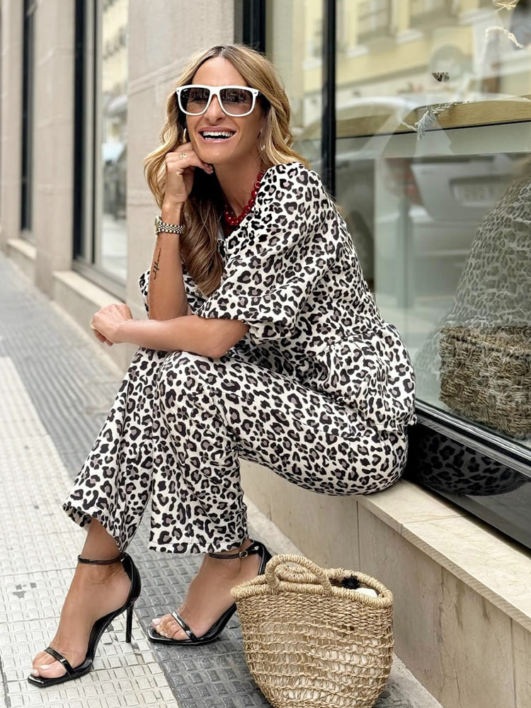 Leopard Print Cardigan and Pants Set