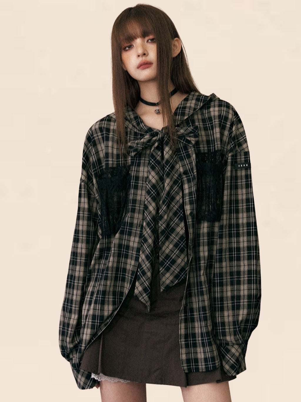 Plaid Bow Tie Two-piece Set-up