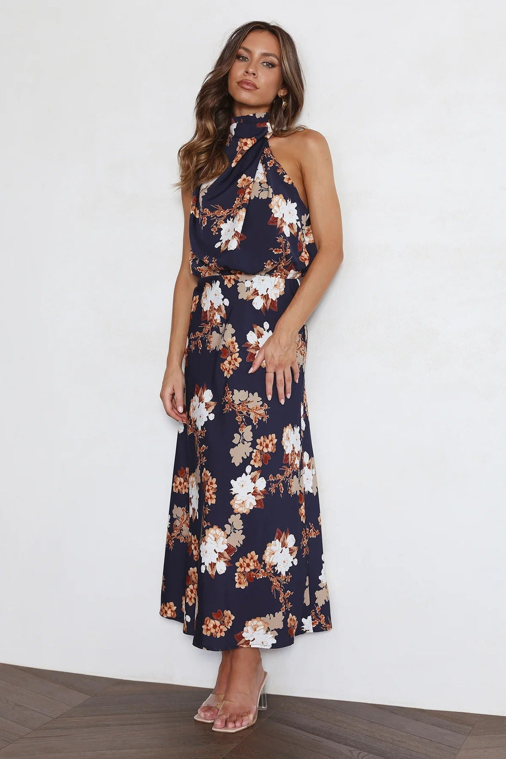Wine Country Dates Halter Neck Elastic Waist Maxi Dress